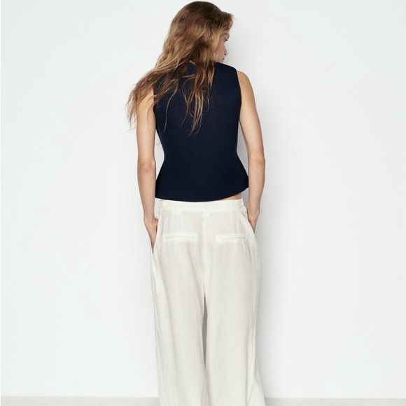 NAVY KNIT VEST TOP WITH GOLD BUTTON - Picture 4 of 11